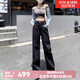 Khwfjas一線(xiàn)品牌高腰寬松直筒牛仔褲女2025夏季新款顯瘦休閑長(cháng)褲 黑色（長(cháng)褲） （禮盒包裝） L (體重:109-119斤)