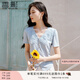 香影v領(lǐng)正肩t恤女短袖2025夏季新款開(kāi)叉掐腰網(wǎng)紗拼接藍色法式上衣 藍色 S 155/80A/85-95斤