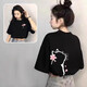 一寸相思黑色小貓純棉短袖t恤女2026夏季新款爆款寬松顯瘦體恤百搭上衣ins 黑色-櫻花貓咪 L (110-125斤）