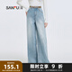 三福牛仔長(cháng)褲2025秋季豹紋皮帶闊褲時(shí)尚寬松褲子女裝495472 牛仔淺藍 M