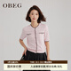 OBEG歐碧倩溫柔小香風(fēng)菱格開(kāi)衫2024早秋款萊賽爾針織短袖50483511 淺粉 M /165/38