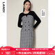 藍(lán)地（LANDI）秋季新款羊毛針織拼接假兩件西服連衣裙女中長裙子 灰色 M