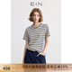EIN【航海系】EIN言藍白條紋圓領(lǐng)休閑寬松短袖T恤上衣女裝25夏新款 墨藍 S