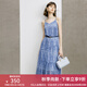 顏域碎花V領(lǐng)吊帶裙女士2024新款秋裝藍(lán)色內(nèi)搭裙子時(shí)尚氣質(zhì)連衣裙 藍(lán)花 M/38