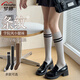 夢(mèng)娜襪子女秋冬季時(shí)尚條紋小腿襪保暖長(cháng)筒襪學(xué)院風(fēng)jk襪大腿襪 彩條過(guò)膝襪-淺麻灰2