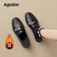 奧古獅登（Agsdon）樂(lè )福鞋女冬季新款英倫風(fēng)軟底復古小皮鞋通勤單鞋 R553592 黑色 38