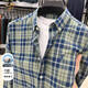 老人頭純棉刺繡碼標高端襯衫男格紋寬松長(cháng)袖中青年商務(wù)休閑刺繡襯衣 24922 綠色 2XL (155-170斤 )