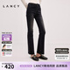 朗姿/LANCY春冬新款黑色九分褲女棉質(zhì)牛仔褲微喇叭復(fù)古摩登 夜幕黑色 XL