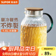 蘇泊爾（SUPOR）冷水壺涼水壺玻璃耐高溫家用大容量冷泡果汁花茶壺水杯茶壺套裝 鼓形耐熱玻璃壺 1.6L