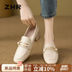 ZHR單鞋女復(fù)古方頭珍珠扣樂(lè)福鞋女粗跟增高兩穿顯瘦女鞋 K170米色 37