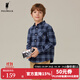 POLOWALK【100%棉】男童長(cháng)袖襯衫25秋冬新品格子長(cháng)袖外套大童休閑學(xué)院風(fēng) 藍色 120 120cm