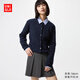 優(yōu)衣庫女裝紐花圓領(lǐng)針織開(kāi)衫/毛衣外套空調衫通勤秋冬新款481477 69 藏青色 M