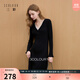 三彩2025冬季新款針織連衣裙蕾絲V領(lǐng)長(cháng)袖收腰長(cháng)裙A字裙簡(jiǎn)約M 經(jīng)典黑 L 165/88A