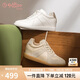金利來（goldlion）女鞋內(nèi)增高牛皮德訓(xùn)鞋2025春季圓頭系帶休閑板鞋G691510123米白37