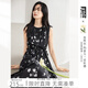 對白X凱伊萊文聯(lián)名薄荷曼波無袖碎花裙女2025夏新款度假風(fēng)連衣裙 黑白剪影花 L