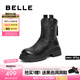 百麗（Belle）七夕禮物復(fù)古質(zhì)感彈力靴女冬新商場款粗跟增高顯瘦短靴E5E1DDZ5 黑色 38
