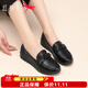 紅蜻蜓女鞋秋季新款媽媽鞋淺口平底舒適軟底單鞋 黑色 36