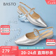 百思圖25夏通勤尖頭粗跟后空女涼鞋BN956BH5 銀色 37