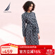諾帝卡（NAUTICA）【商場(chǎng)同款】女裝春秋款垂感順滑透氣休閑長(cháng)袖連衣裙女31DO01 淺藏青色40S（231） M