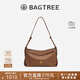 BAGTREE【明星同款】包包樹(shù)奶盒包植鞣皮單肩斜挎腋下通勤Hobo枕頭女士包 烤棕色-中號【磁吸拉鏈款】 高級小眾