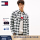 TOMMY JEANS25新款秋冬男裝純棉微抓絨法蘭絨復古漸變格紋襯衫外套22019 黑白格紋BDS S