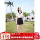 百圖betu女裝2025夏季新款T恤V領(lǐng)撞色設計復古美式風(fēng)純棉短袖2504T17 淺杏色 M
