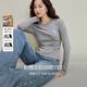 茵曼（INMAN）2026春季女裝新款天絲羊毛可機洗針織衫疊穿內搭修身長(cháng)袖打底衫 花灰色-18538092 S （褲子26碼）