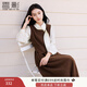 香影法式假兩件拼接連衣裙女2025秋裝新款高智感飄帶通勤長(cháng)袖裙子 米咖 L 165/88A/110-125斤