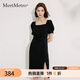MeetMetro瑪依爾法式方領(lǐng)赫本連衣裙女2025夏季新款修身顯瘦小黑裙子 黑色【現(xiàn)貨閃電發(fā)】 S