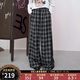 妖精的口袋格紋撞色寬松直筒褲子女2025年早秋新款慵懶顯瘦休閑褲 黑白格子色 L