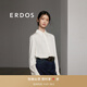 ERDOS 春夏真絲寬松修身清甜美荷葉邊刺繡花邊女上衣長袖襯衫 白 S 155/80A