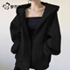 都市麗人藏青色衛衣外套女春秋2026新款大碼女裝春裝加絨加厚開(kāi)衫連帽衣服