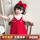 優(yōu)奇嬰兒衣服女寶寶夏季超薄短袖連體衣裙女童百天紅色喜慶周歲禮服裙