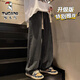 啄木鳥(niǎo)牛仔褲男士秋冬季裝新款寬松直筒休閑褲美式男生工裝闊腿褲子男士 黑灰色 XL 碼 （110斤-145斤）