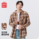 名創(chuàng  )優(yōu)品（MINISO）長(cháng)袖襯衫男生秋季復古咖色格紋中性風(fēng)翻領(lǐng)外套男戶(hù)外休閑翻領(lǐng)襯衣 【法蘭絨】米咖格(純色) L /175 (名創(chuàng  )優(yōu)品 正品保證)