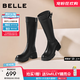 百麗（Belle）復古時(shí)尚騎士靴女2025冬新商場(chǎng)同款真皮厚底高筒靴E6A1DDG5 黑色-單里 37