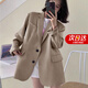LZJV高級感小西裝外套女春秋季2025年新款炸街休閑小個(gè)子西服套裝上衣 卡其色L（102-112）