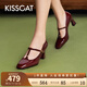 KISS CAT接吻貓玫瑰瑪麗珍女鞋春夏新款單鞋粗跟T帶高跟鞋KA43203-11 咖啡色 37