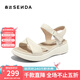 森達羊皮涼鞋女夏新商場(chǎng)同款簡(jiǎn)約厚底增高休閑涼鞋SZM01BL4 米白 38