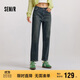 森馬（Semir）牛仔褲女冬加絨做舊長(cháng)褲女生保暖顯腿長(cháng)ins潮直筒褲103724124011