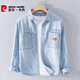 皮爾卡丹（pierre cardin）襯衫男冬季牛仔復古休閑潮流百搭長(cháng)袖男士襯衣淺藍XL碼