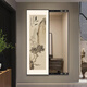 城篇新中式玄關(guān)裝飾畫(huà)全身鏡穿衣鏡隱藏式山水畫(huà)壁畫(huà)臥室推拉隱藏式鏡 T133677 40*120 PS環(huán)?？?質(zhì)感油畫(huà)布+左推拉 典雅黑框