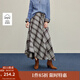 茵曼（INMAN）2025秋冬女裝新款復(fù)古不規(guī)則格紋半身裙抽繩高腰顯瘦A字裙 灰咖色 L