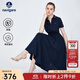 Navigare意大利小帆船短袖連衣裙女士夏季V領(lǐng)修身裙子時(shí)尚棉感針織長(cháng)裙女 藏青 XL 碼