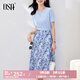 歐莎（OSA）氣質(zhì)優(yōu)雅連衣裙子女夏季2025新款碎花半身裙子套裝兩件套 藍(lán)色B（后腰加橡筋） M