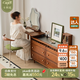 卡熙緹法式復(fù)古伸縮梳妝臺(tái)斗柜一體簡(jiǎn)約中古小戶型臥室實(shí)木化妝桌收納柜 1.3m長(zhǎng)柜+0.92m移動(dòng)桌 不含鏡 黃楊木色妝臺(tái)
