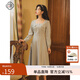 固執（OBSTINATE）【特價(jià)】復古格子連衣裙女秋新款日常氣質(zhì)顯瘦方領(lǐng)中長(cháng)款A字裙 灰藍 M