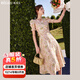 Olrain歐芮兒短袖碎花連衣裙女收腰顯瘦法式氣質(zhì)a字大擺裙度假沙灘裙子 花色 L 165/88A