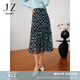 玖姿·安娜蔻法式田園銀杏印花木耳邊A裙雪紡長(cháng)款半裙女秋款 花黑 L