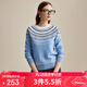 兆君2024秋冬紅色復古費爾島提花羊毛衫女圓領(lǐng)偏厚保暖針織毛衣 天空藍 105/L